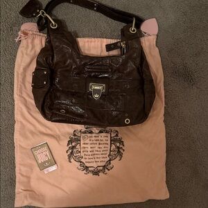 Juicy Couture Dark Brown Leather Shoulder Bag with Gold Hardware